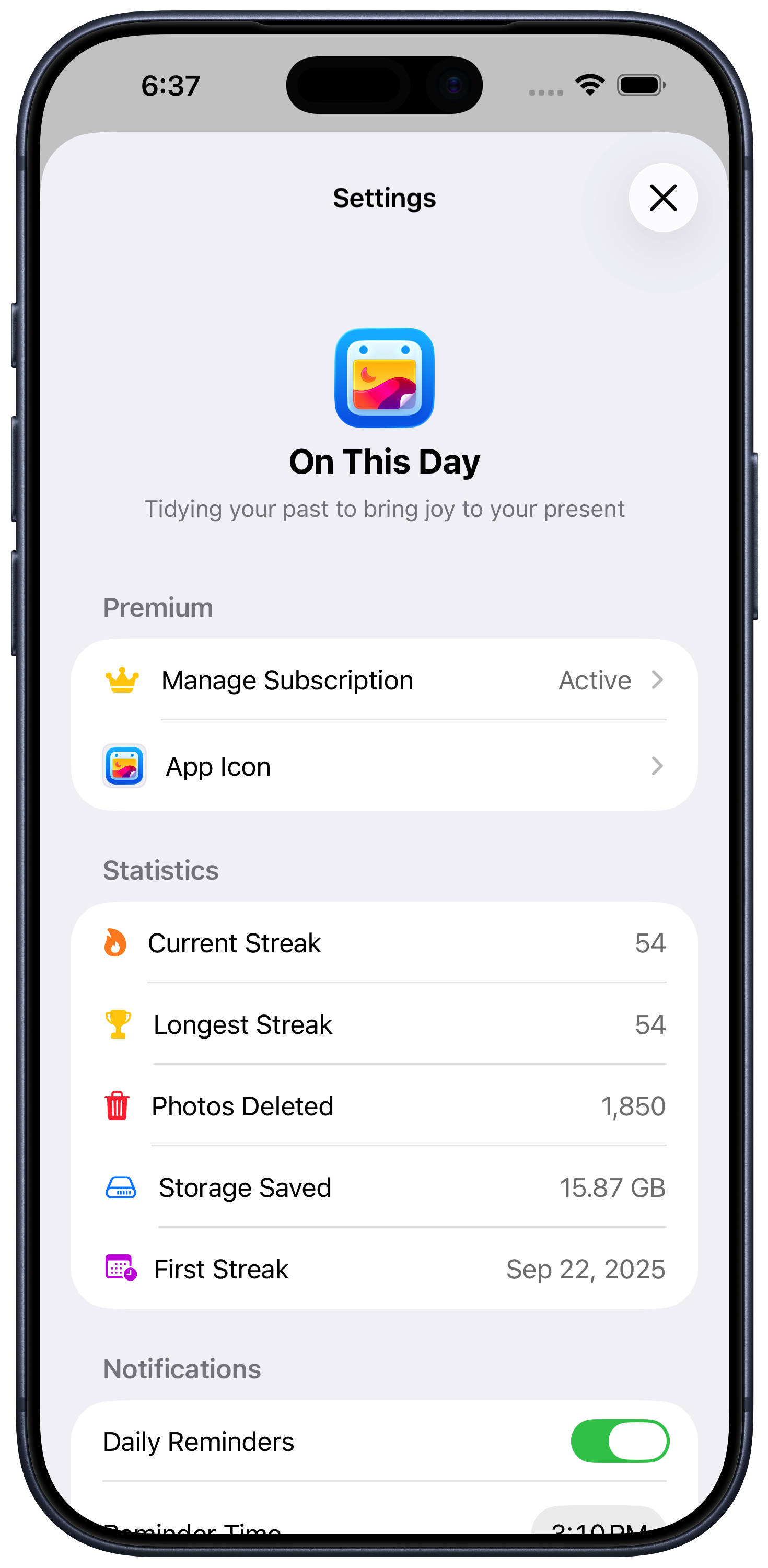 On this day settings